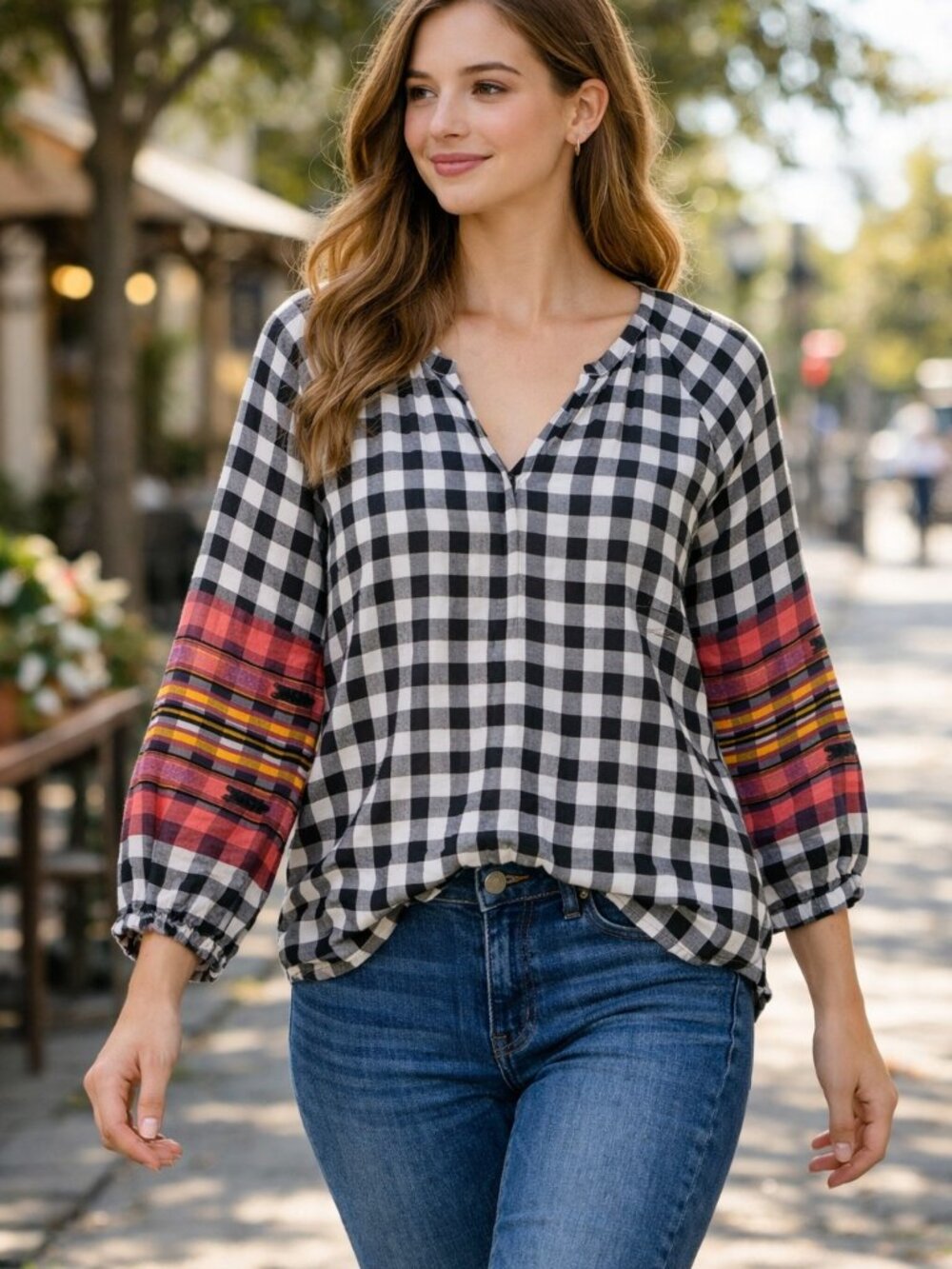 Roller Rabbit Peasant Gingham Plaids Top Size XS